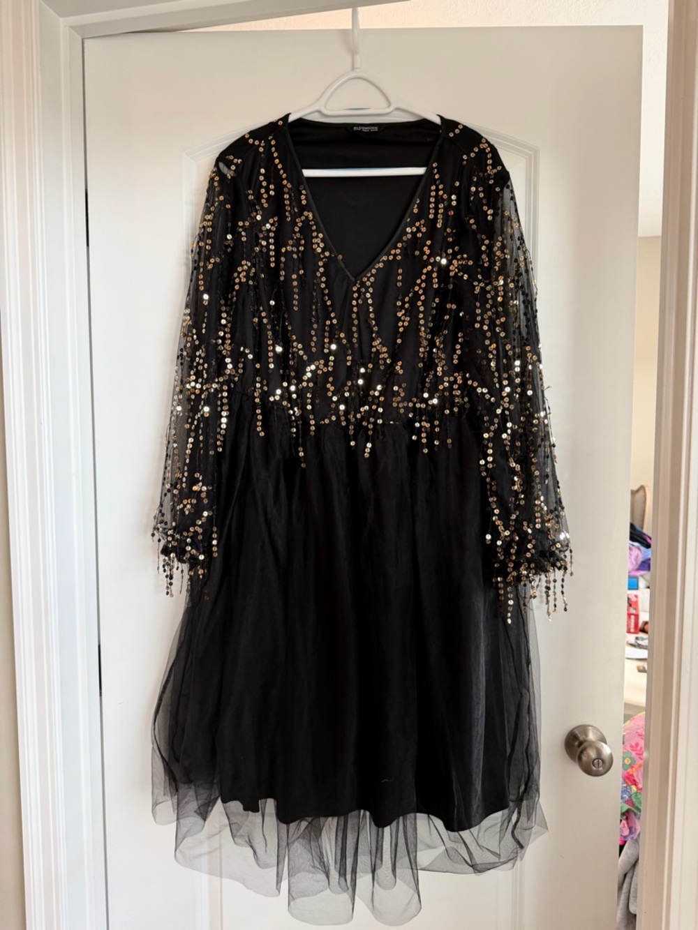 BloomChic Black Dress with Gold Sequin Embellishments